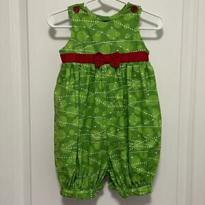 Baby Girls Red Bow Green Bubble Short Romper Size 6M